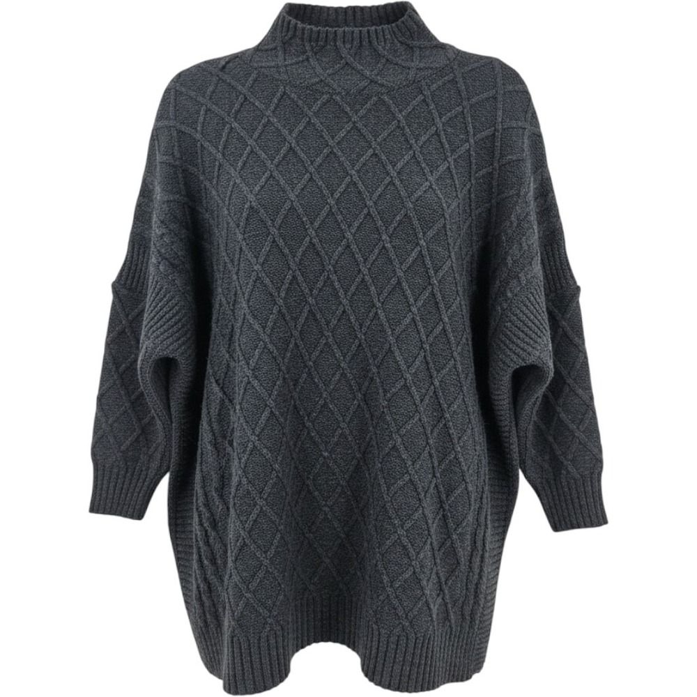 MerSea Lisbon Traveler Sweater Gray Cable Knit Boxy Side Slit Oversized One Size